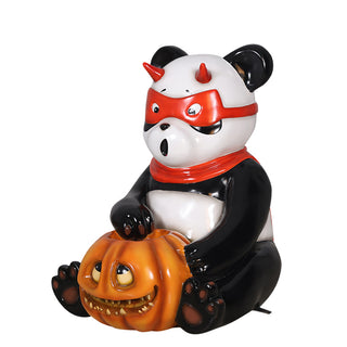 Evil Panda Holding Spooky Pumpkin